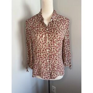 Caslon Nordstrom 100% Silk Sheer Abstract Dot Button Up Blouse Tie Cuff Small S